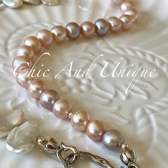 N2-Handmade Half Petal Pearls Half Candy Color Pearl Necklace - Picture 6 of 9